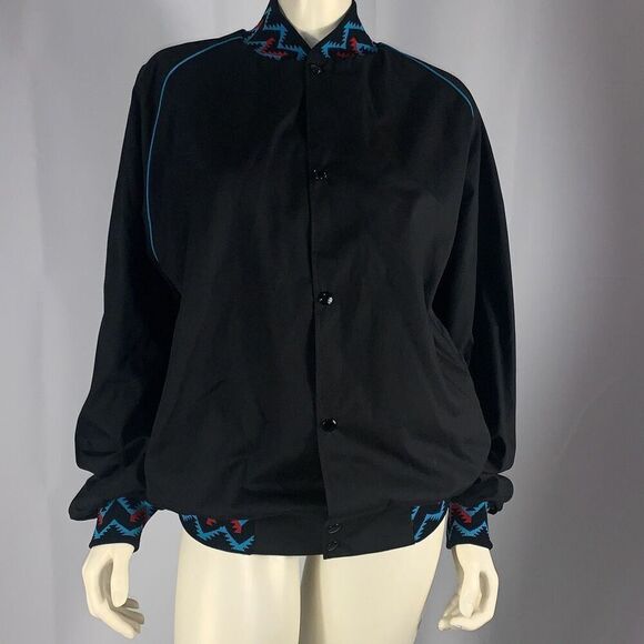 Vintage Black Aztec Snap Down Bomber Jacket Size Large - Picture 7 of 13